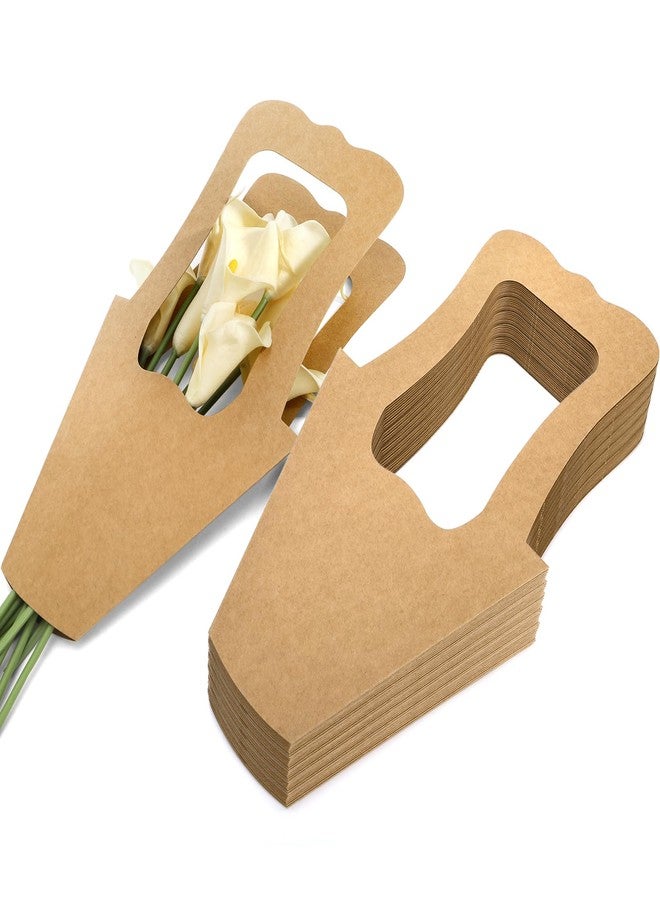DEAYOU 60 Pack Kraft Paper Flowers Gift Bags with Handle, Brown Hanging Bouquet Wrapping Bags, Flowers Bouquet Holder for Wedding, Valentines Day, Home Decoration, Florist Shop, Party Favor, 14"x7.5" - Image 4